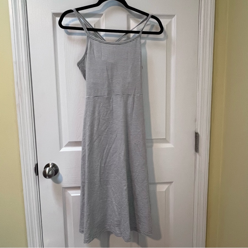 Pact Striped Midi Dress in White and Gray